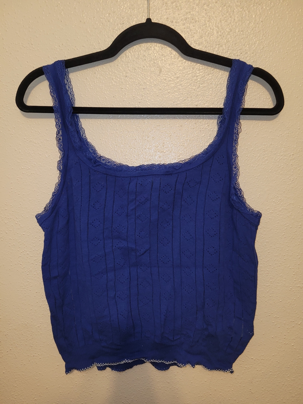 JCrew Women’s Lace-Trim Scoop Neck Tank Top - Blue XL